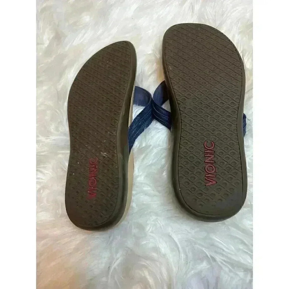 Vionic Women’s Aloe Thong Navy Blue Slide Sandal Leather Size 10 - Picture 7 of 8